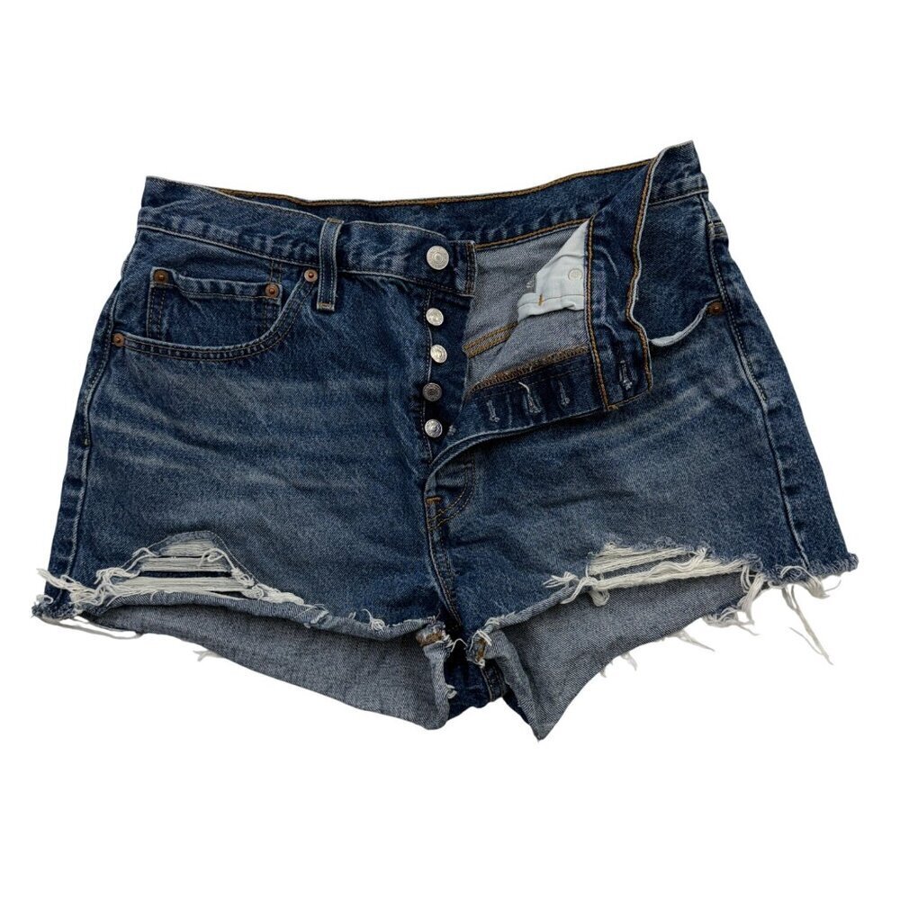 Levis 501 Cut Off Button Fly Jean Shorts High‎ Rise Western Festival Womens W32